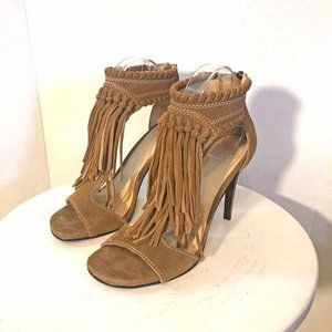 Chinese Laundry Tan Leather Suede Santa Fe Fringe Ladies Heels Size 8